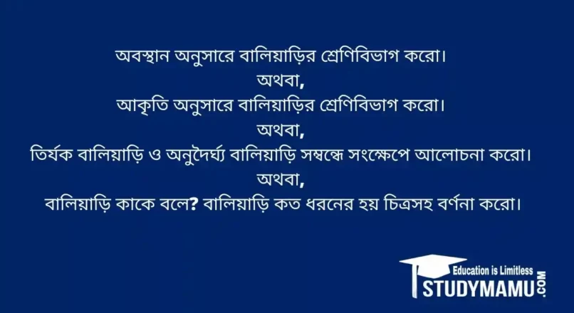 বালিয়াড়ি কাকে বলে? বালিয়াড়ি কত ধরনের হয় চিত্রসহ বর্ণনা করাে।